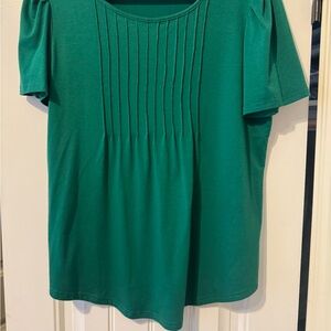 Green Puff Sleeve Pleated Blouse